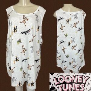 Looney Tunes 6X White All Over Character Print Graphic Tank Top Crew Neckline